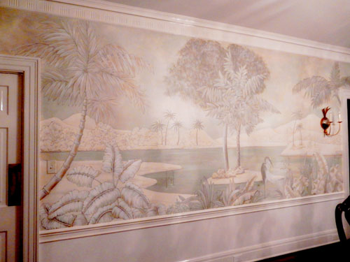 Tropical mural on pantry wall