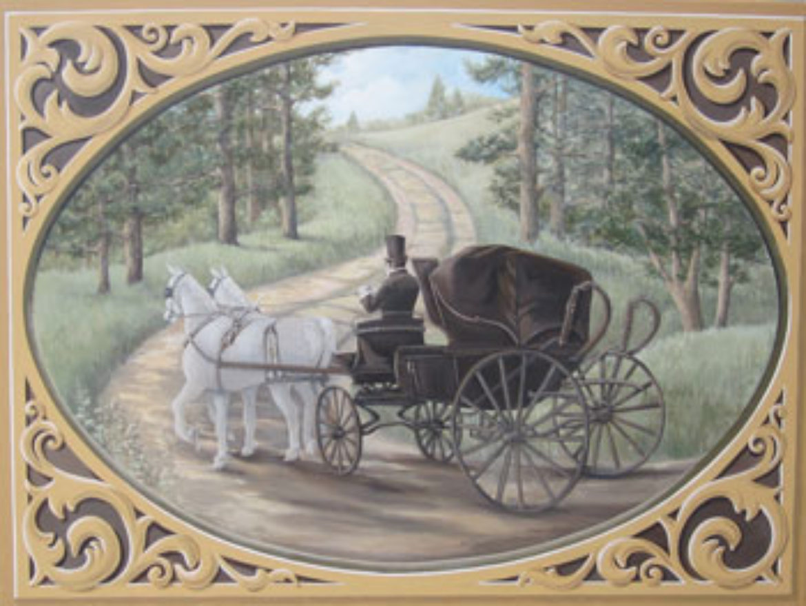 Canvas painting of buggy driving up the lane