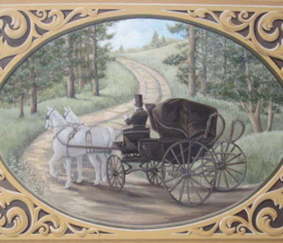 Canvas painting of buggy driving up the lane