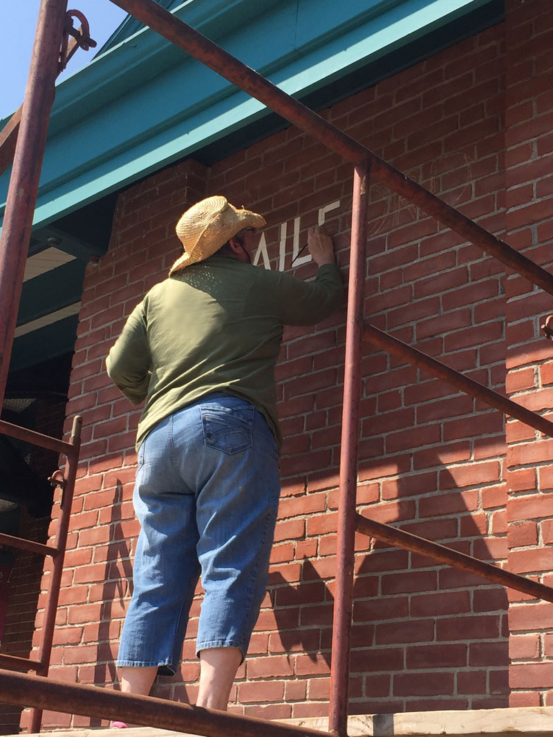 Sharon on scaffolding