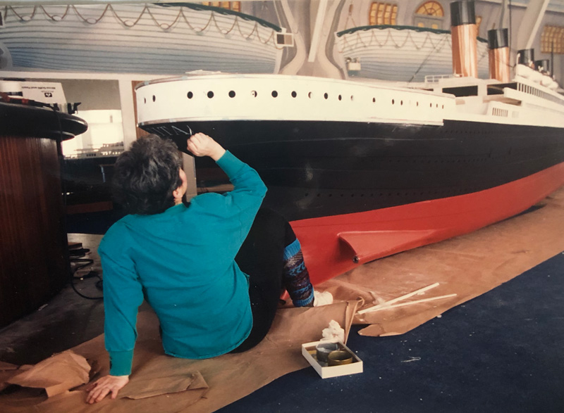 Sharon painting Titantic model