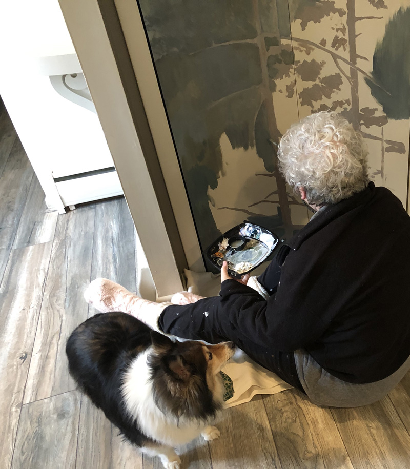 Lassie watching Sharon paint