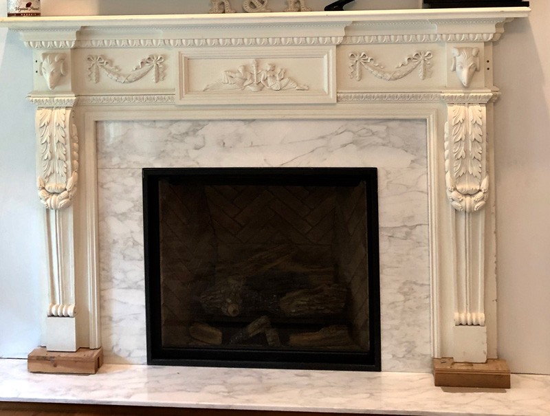 Unpainted fireplace