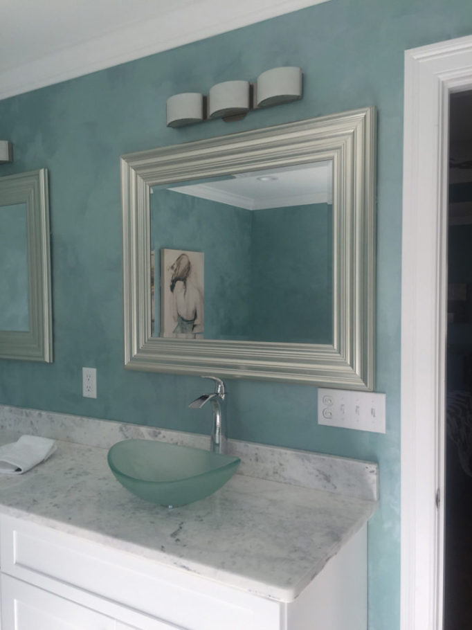 Artisan finish bathroom in aqua