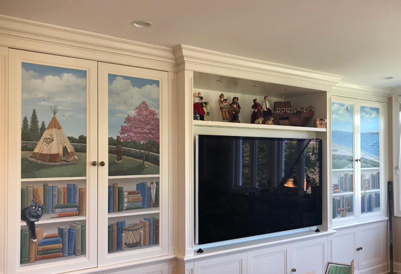 Bookcases painted on cabinetry