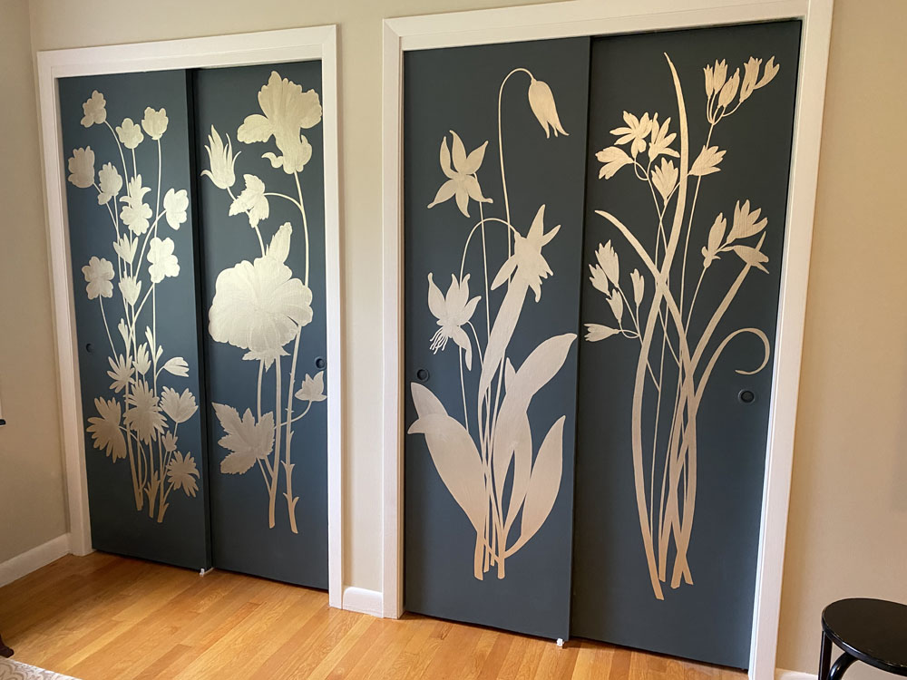 Closet doors with metallic coat