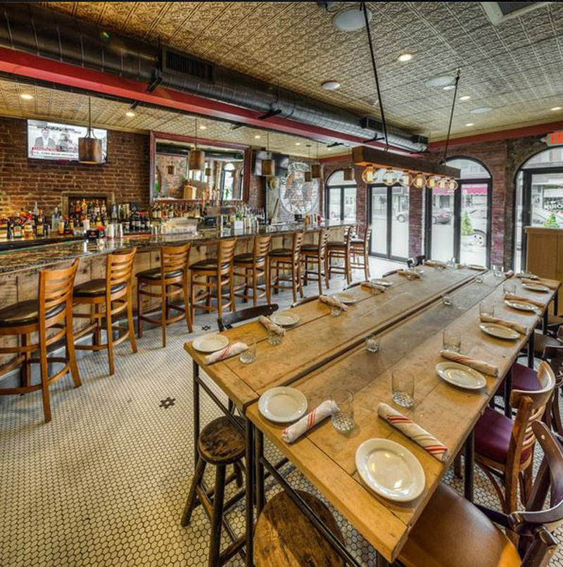 Tin ceiling in restaurant