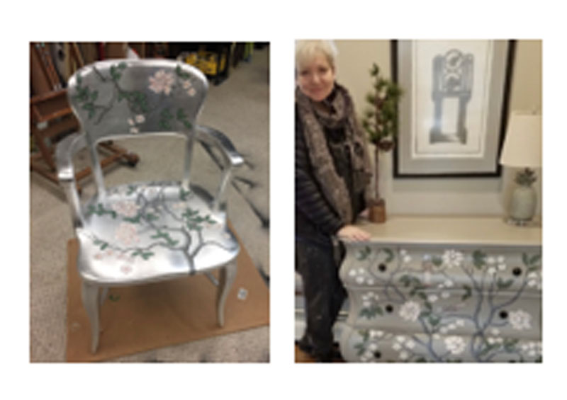 Silver leaf chair and chest