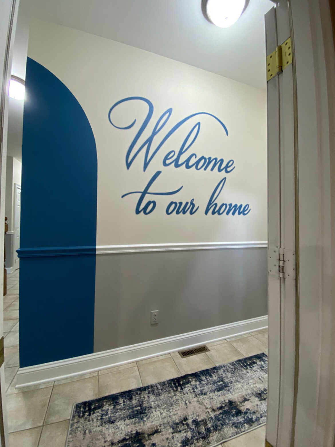 Hallway view of lettering