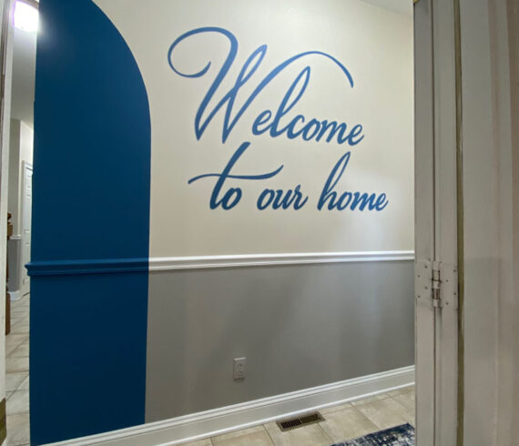 Hallway view of lettering