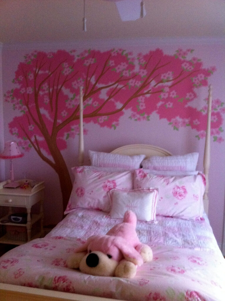 Cherry blossoms on bedroom wall