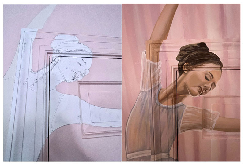 Before and after ballerina on the door
