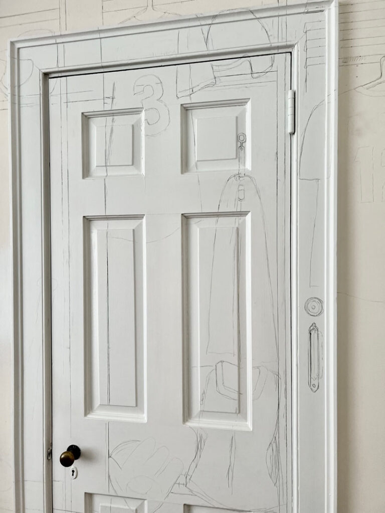 Door with charcoal sketch