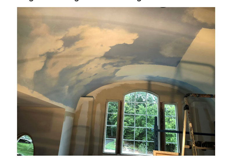 The clouds painted by grid on the barrel ceiling