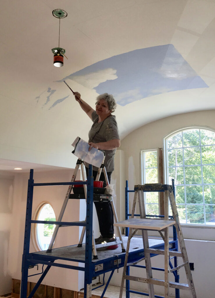 Sharon painting the barrel ceiling