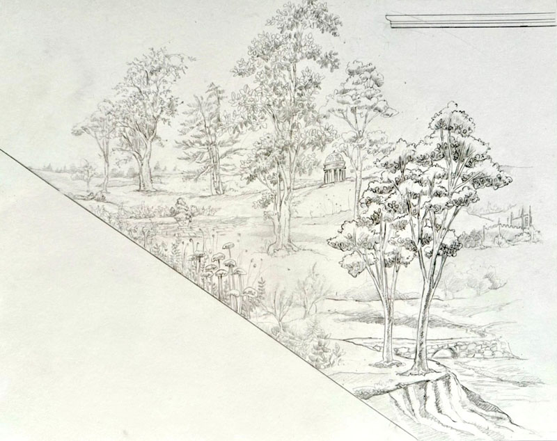 A sketch of the mural on the stairwall